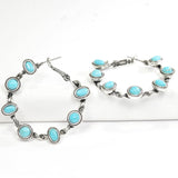 97005, WESTERN ROUND & OVAL STONE ACCENT HOOP EARRING