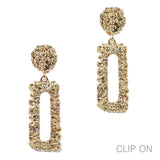 97024, TEXTURED GEOMETRIC RECTANGLE METAL CLIP ON EARRING