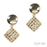 97029, GEOMETRIC WAFFLE TEXTURED METAL CLIP ON EARRING