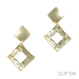 97036, TEXTURED GEOMETRIC CUTOUT METAL CLIP ON EARRING