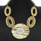 97057, PAVE RHINESTONE OVAL ACCENT TEXTURED METAL NECKLACE