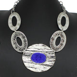 97057, PAVE RHINESTONE OVAL ACCENT TEXTURED METAL NECKLACE