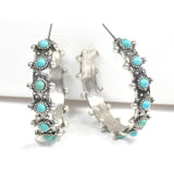 97070, WESTERN TURQUOISE STONE HOOP EARRING
