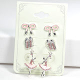97080, ENAMEL BALLERINA PINK RIBBON STUD EARRING SET