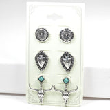Western Steer Head Stud Earring SET