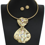 97091, GEOMETRIC RHINESTONE ACCENT HAMMERED METAL CHOKER NECKLACE