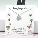 97095, GOLD DIPPED, "EVERYTHING IS OK" DAINTY BUTTERFLY CUBIC ZIRCONIA CHARM PENDANT NECKLACE