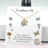 97095, GOLD DIPPED, "EVERYTHING IS OK" DAINTY BUTTERFLY CUBIC ZIRCONIA CHARM PENDANT NECKLACE