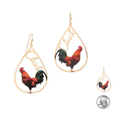 97211, "CLUCK" ROOSTER CHICKEN DANGLE EARRING