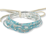 97761, SILVER PLATED WITH COLORFUL PAVE RHINESTONE MULTI LAYERED STRETCH BRACELET SET