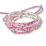 97761, SILVER PLATED WITH COLORFUL PAVE RHINESTONE MULTI LAYERED STRETCH BRACELET SET
