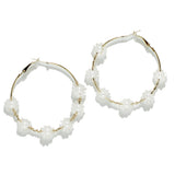 97781, FLOWER PEARL ACCENT ROUND HOOP EARRING