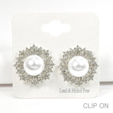 97795, PEARL WITH RHINESTONE CLIP ON EARRING