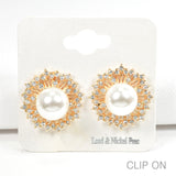 97795, PEARL WITH RHINESTONE CLIP ON EARRING