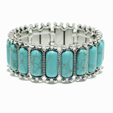 97821, WESTERN RECTANGLE TURQUOISE STONE STRETCH BRACELET