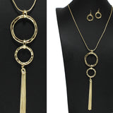 97861, HAMMERED ROUND WITH TASSEL LONG PENDANT NECKLACE