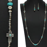 97886, WESTERN CROSS WITH NAVAJO BEADED LONG NECKLACE
