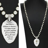 97888, "LORD'S PRAYER" SPOON PEARL BEADED LONG NECKLACE