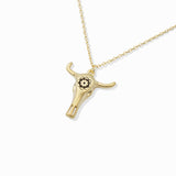 97917, GOLD DIPPED, "WILD & FREE" STEER HEAD PENDANT NECKLACE