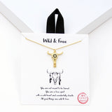 97917, GOLD DIPPED, "WILD & FREE" STEER HEAD PENDANT NECKLACE