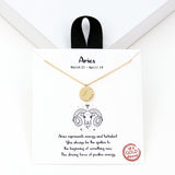 97919, GOLD DIPPED, "ARIES" DAINTY CUBIC ZIRCONIA CHARM PENDANT NECKLACE