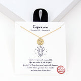 97919, GOLD DIPPED, "CAPRICORN" DAINTY CUBIC ZIRCONIA CHARM PENDANT NECKLACE