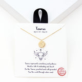 97919, GOLD DIPPED, "TAURUS" DAINTY CUBIC ZIRCONIA CHARM PENDANT NECKLACE
