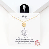 97919, GOLD DIPPED, "VIRGO" DAINTY CUBIC ZIRCONIA CHARM PENDANT NECKLACE