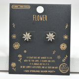 97950, GOLD DIPPED, DAINTY FLOWER CUBIC ZIRCONIA STUD EARRING