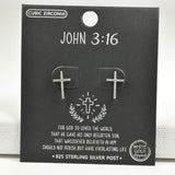 97951, GOLD DIPPED, DAINTY CROSS CUBIC ZIRCONIA STUD EARRING