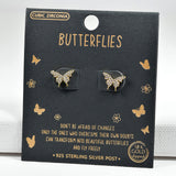 97953, GOLD DIPPED, DAINTY BUTTERFLY CUBIC ZIRCONIA STUD EARRING
