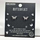 97953, GOLD DIPPED, DAINTY BUTTERFLY CUBIC ZIRCONIA STUD EARRING
