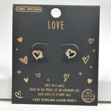 97954, GOLD DIPPED, DAINTY HEART CUBIC ZIRCONIA STUD EARRING