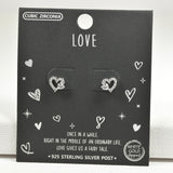 97954, GOLD DIPPED, DAINTY HEART CUBIC ZIRCONIA STUD EARRING