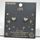 97955, WHITE GOLD DIPPED, DAINTY HEART CUBIC ZIRCONIA STUD EARRING