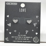 97955, WHITE GOLD DIPPED, DAINTY HEART CUBIC ZIRCONIA STUD EARRING