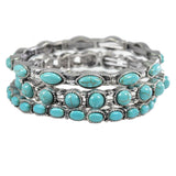 97966, WESTERN TURQUOISE STONE MULTI LAYERED STRETCH BRACELET