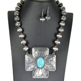 97979, WESTERN CROSS WITH NAVAJO BEADED NECKLACE