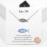 97997, GOLD DIPPED, "JOHN 3:16" JESUS ICHTHYS CUBIC ZIRCONIA NECKLACE