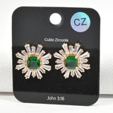 98002, FLOWER BAGUETTE CUBIC ZIRCONIA STUD EARRING