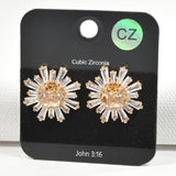 98002, FLOWER BAGUETTE CUBIC ZIRCONIA STUD EARRING