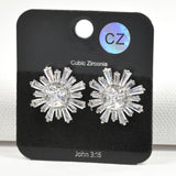 98002, FLOWER BAGUETTE CUBIC ZIRCONIA STUD EARRING