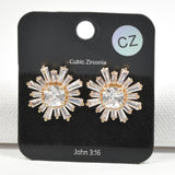 98002, FLOWER BAGUETTE CUBIC ZIRCONIA STUD EARRING