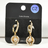 98004, ROUND CUBIC ZIRCONIA DANGLE HUGGIES EARRING