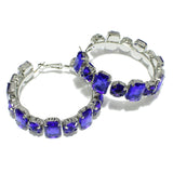 98021, RECTANGLE & ROUND RHINESTONE HOOP EARRING