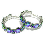 98021, RECTANGLE & ROUND RHINESTONE HOOP EARRING