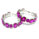 98021, RECTANGLE & ROUND RHINESTONE HOOP EARRING