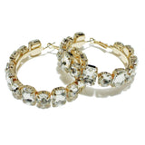 98021, RECTANGLE & ROUND RHINESTONE HOOP EARRING