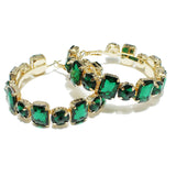 98021, RECTANGLE & ROUND RHINESTONE HOOP EARRING