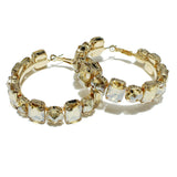 98021, RECTANGLE & ROUND RHINESTONE HOOP EARRING
